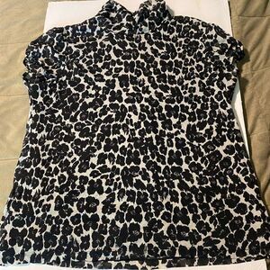 NY collection mock neck black animal print cap sleeve blouse breathable mesh XL